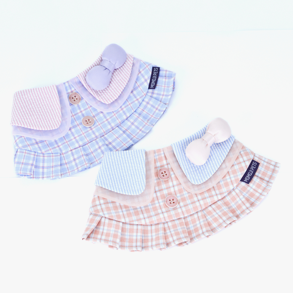 강아지케이프 고양이 애견 케이프 턱받이 왕리본 체크 원피스 망토 - 상세 이미지 4