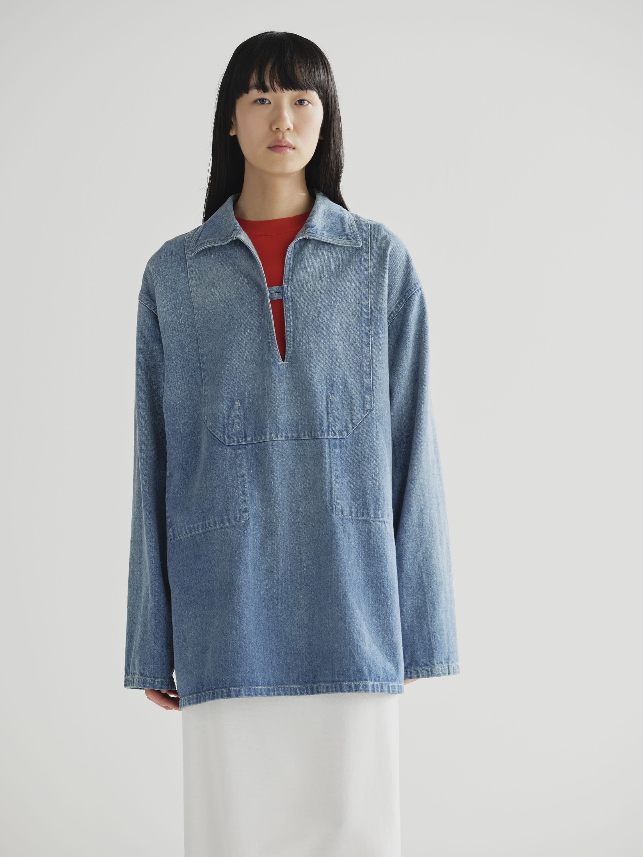 오라리 우먼즈 셔츠 SELVEDGE FADED LIGHT DENIM P/O SHIRT 25SS - 상세 이미지 2