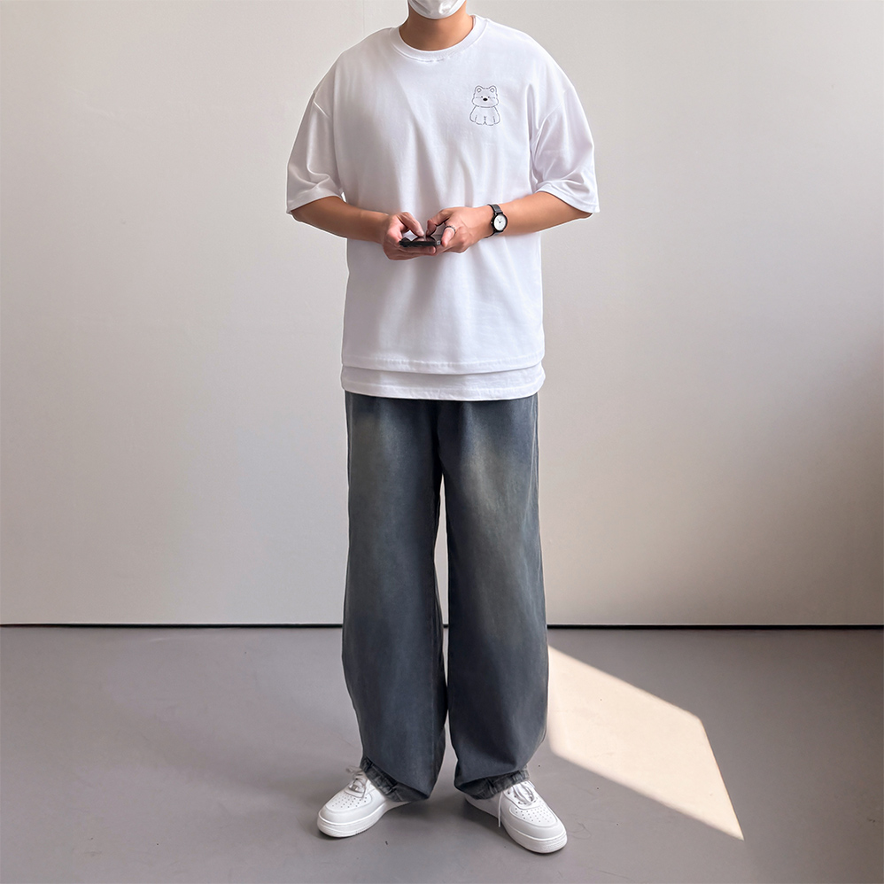 남자밴딩청바지 벌룬청바지 남성통청바지 - 메인 이미지
