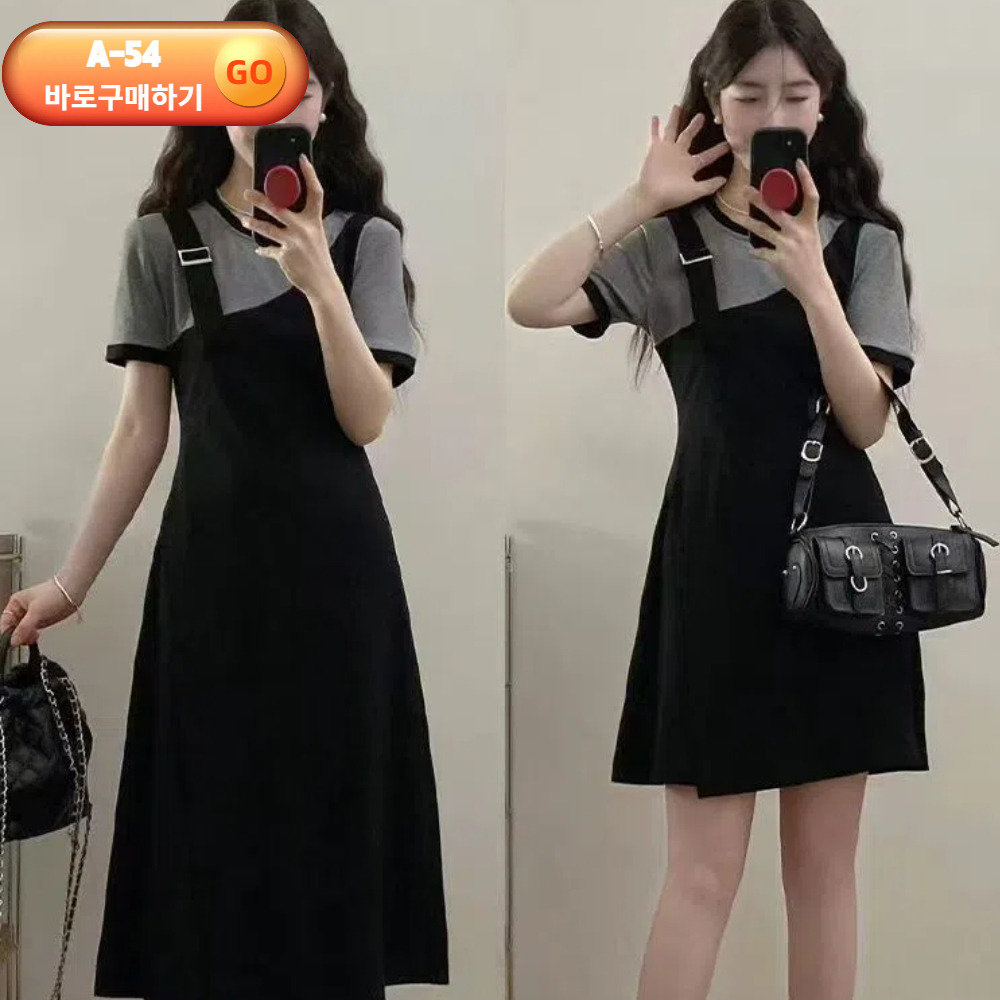 여성 빅사이즈 데님투피스 레이어드 루즈핏 투피스세트 조끼 티셔츠팬츠 원피스 코디세트 이미지 8