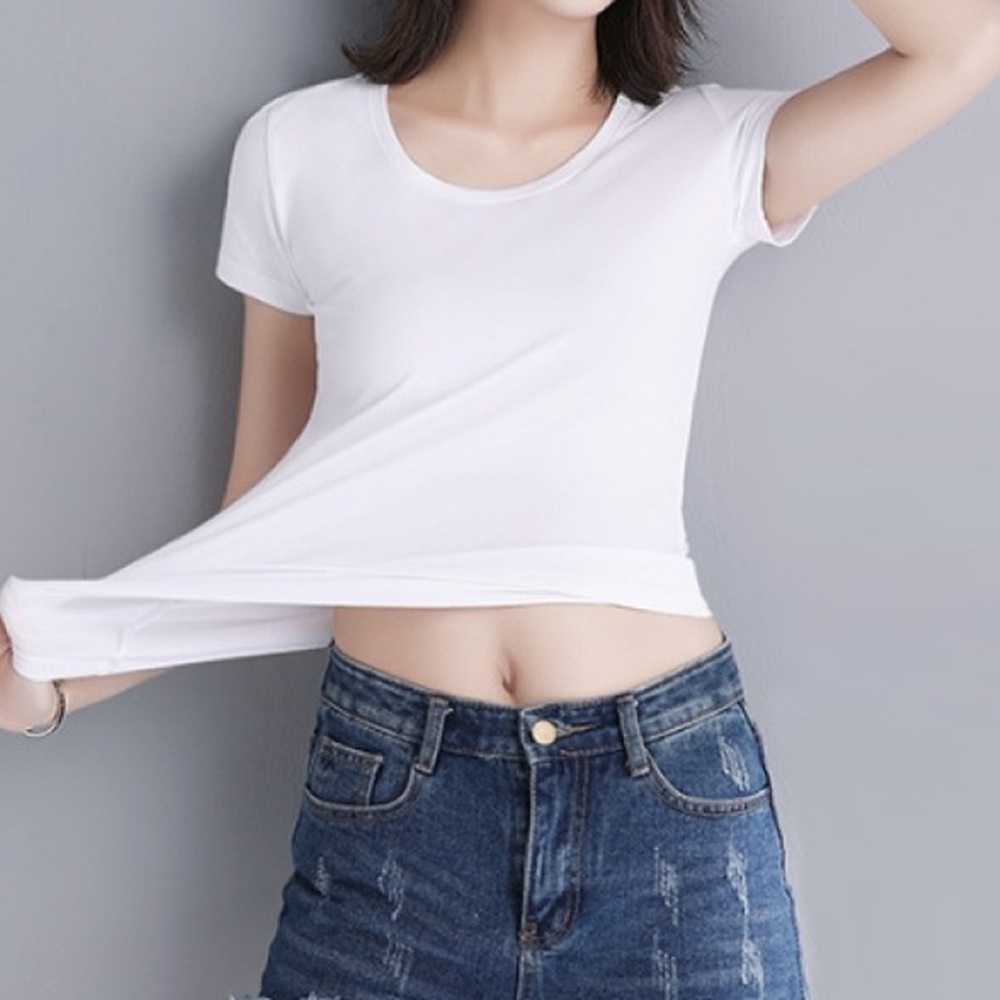 박대표마켓 슬림핏 이너티셔츠 레이어드 여성 이너 무지 라운드 티셔츠 유넥 반팔티 - 상품 이미지