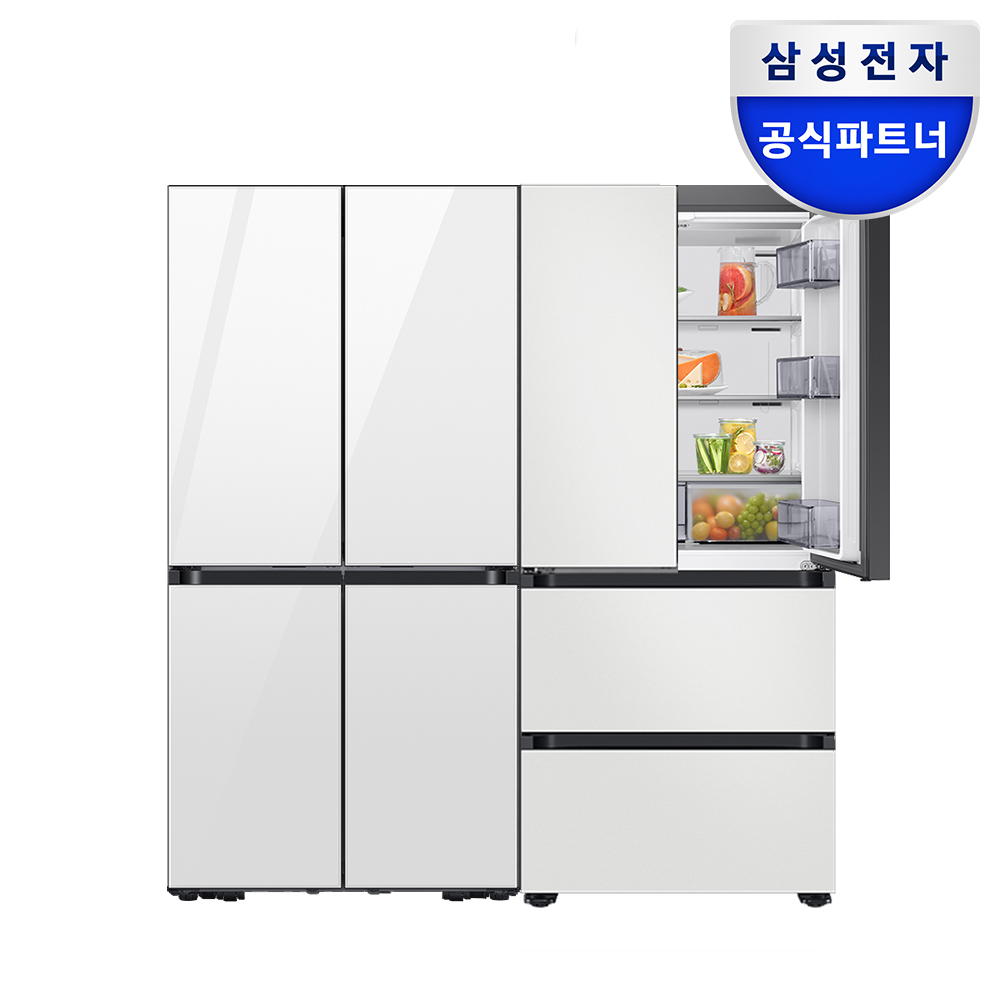 삼성 비스포크 키친핏 냉장고 김치냉장고 세트 글라스 화이트 AI인버터 양문형 4도어