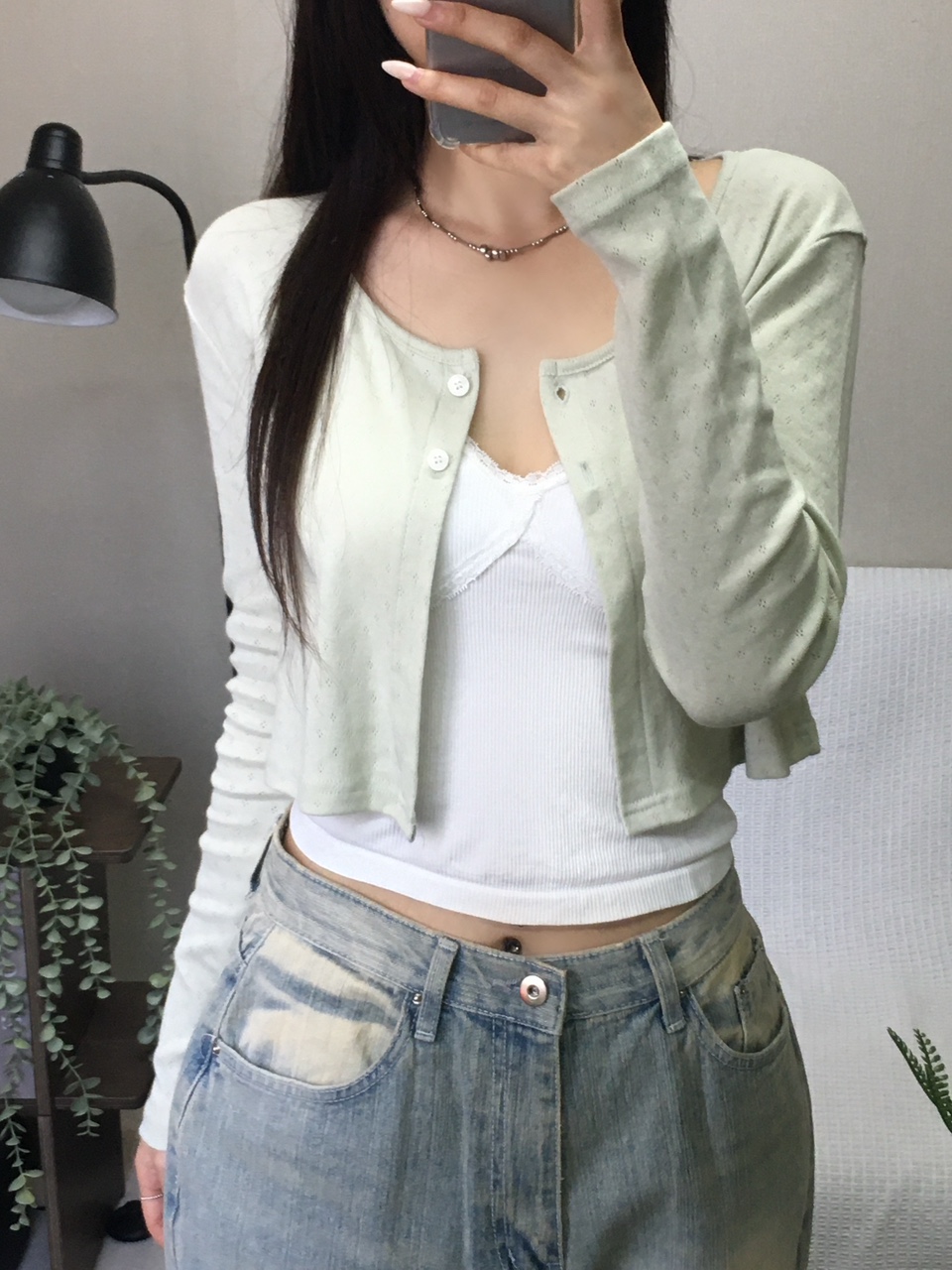 스프링 펀칭 투버튼 크롭 가디건 (4color) 상세 이미지 15