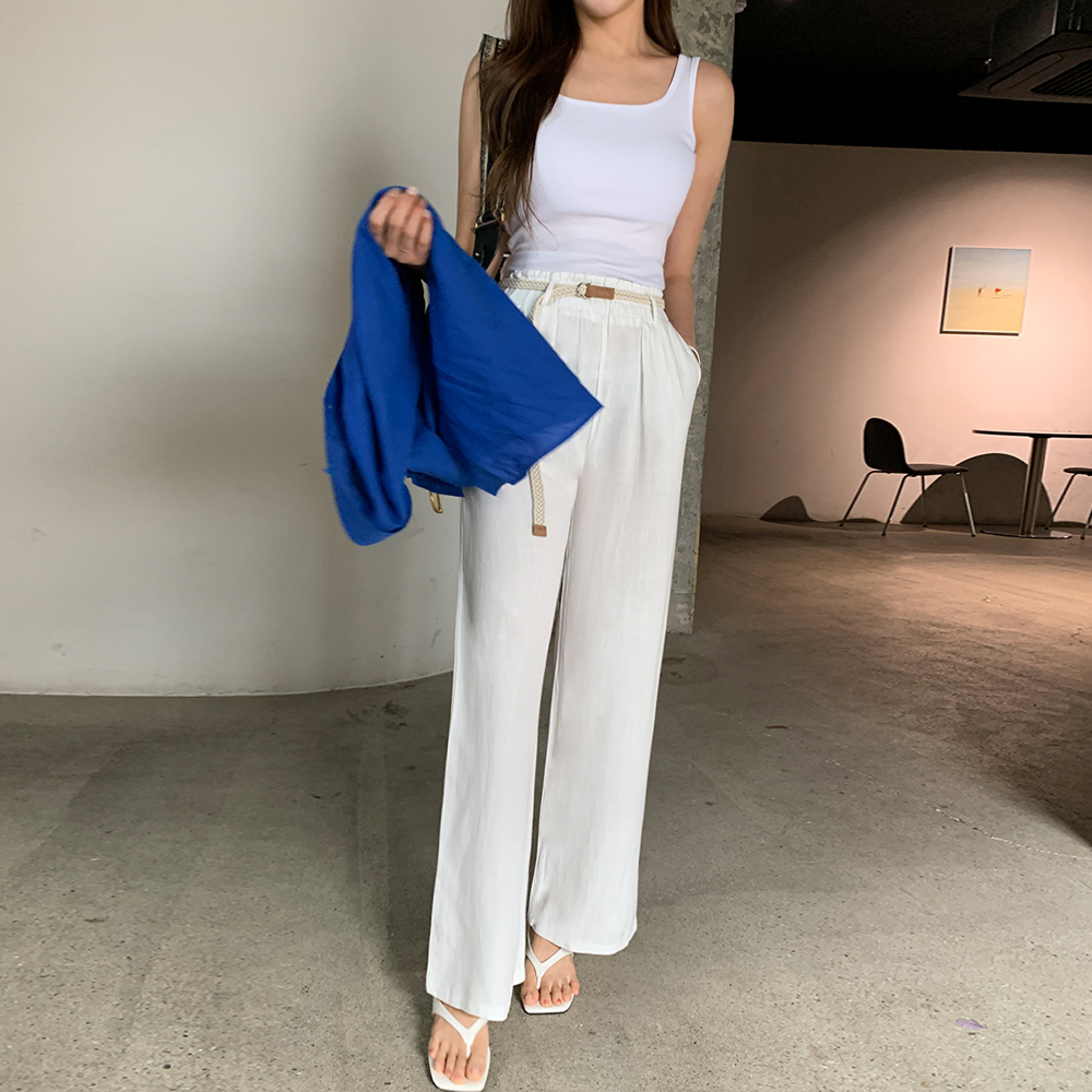 루마이 린넨 와이드 팬츠 벨트 세트 - 상세 이미지 4