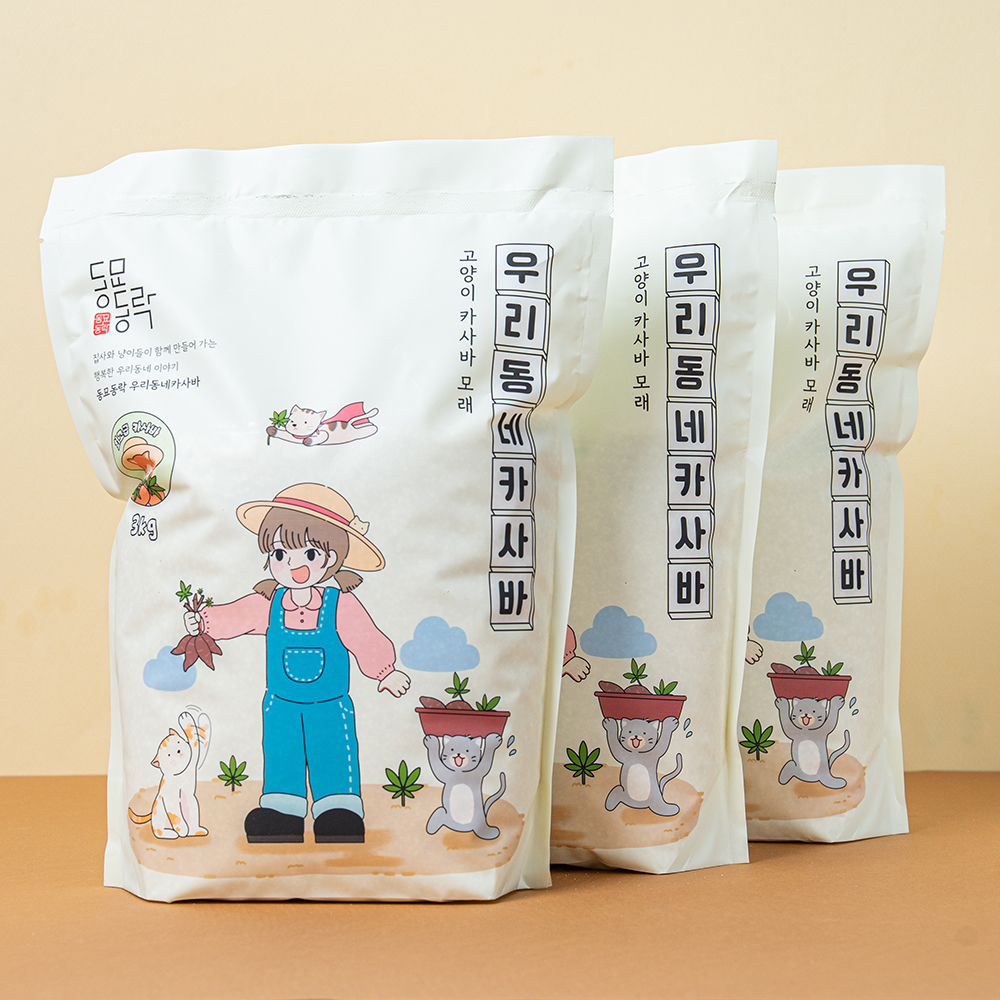 동묘동락 우리동네 고양이모래 카사바, 3kg, 3개 - 상품 이미지