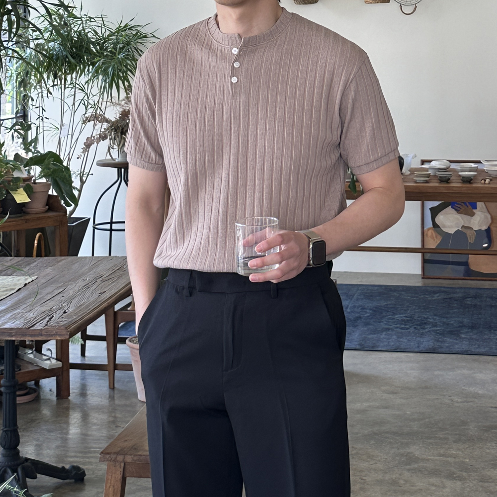 머슬핏 반팔 피케 티셔츠 헨리넥 남자 반팔티 - 메인 이미지