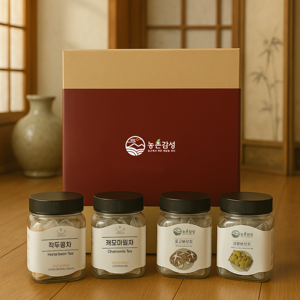2단 작두콩 캐모마일 상황버섯 표고버섯 차 선물세트 - 메인 이미지