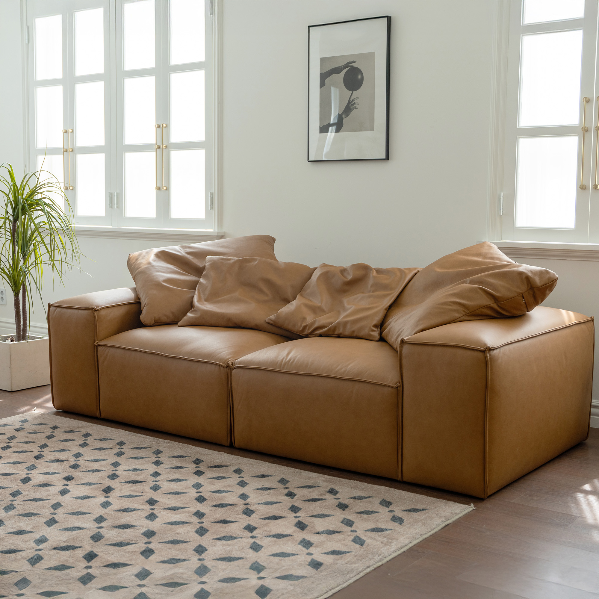 누보크 모듈형 풀그레인 베네토 세미 아닐린 전체 천연가죽 풀레더 소파