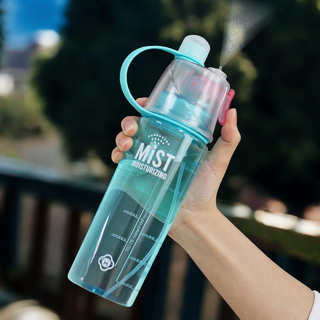 러닝물통 2way 미스트 헬스 런닝 운동 눈금 물병 백패킹물통 초등학생 보틀 600ml - 메인 이미지