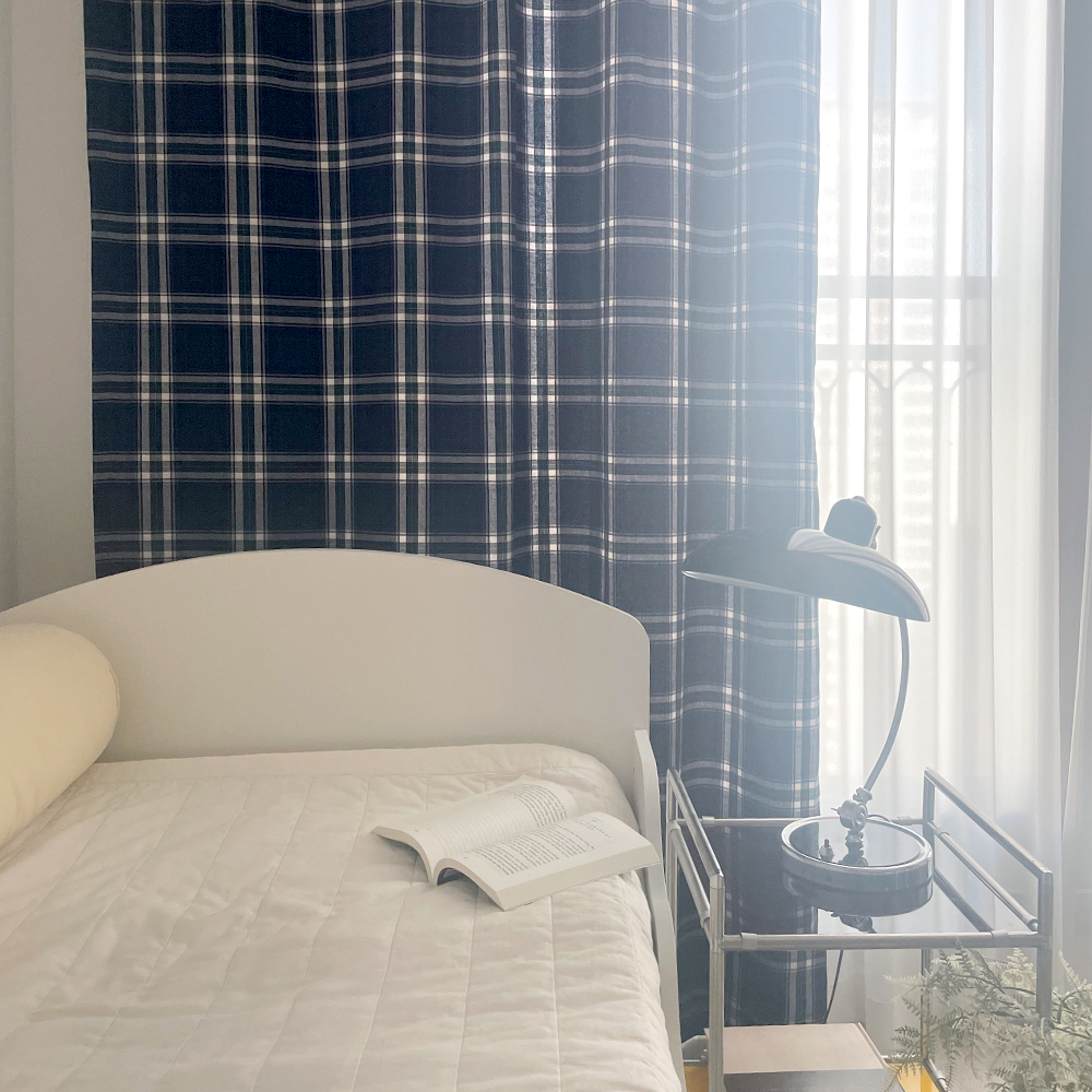 바이아미 네이비 라인 빈티지 타탄 체크 맞춤커튼