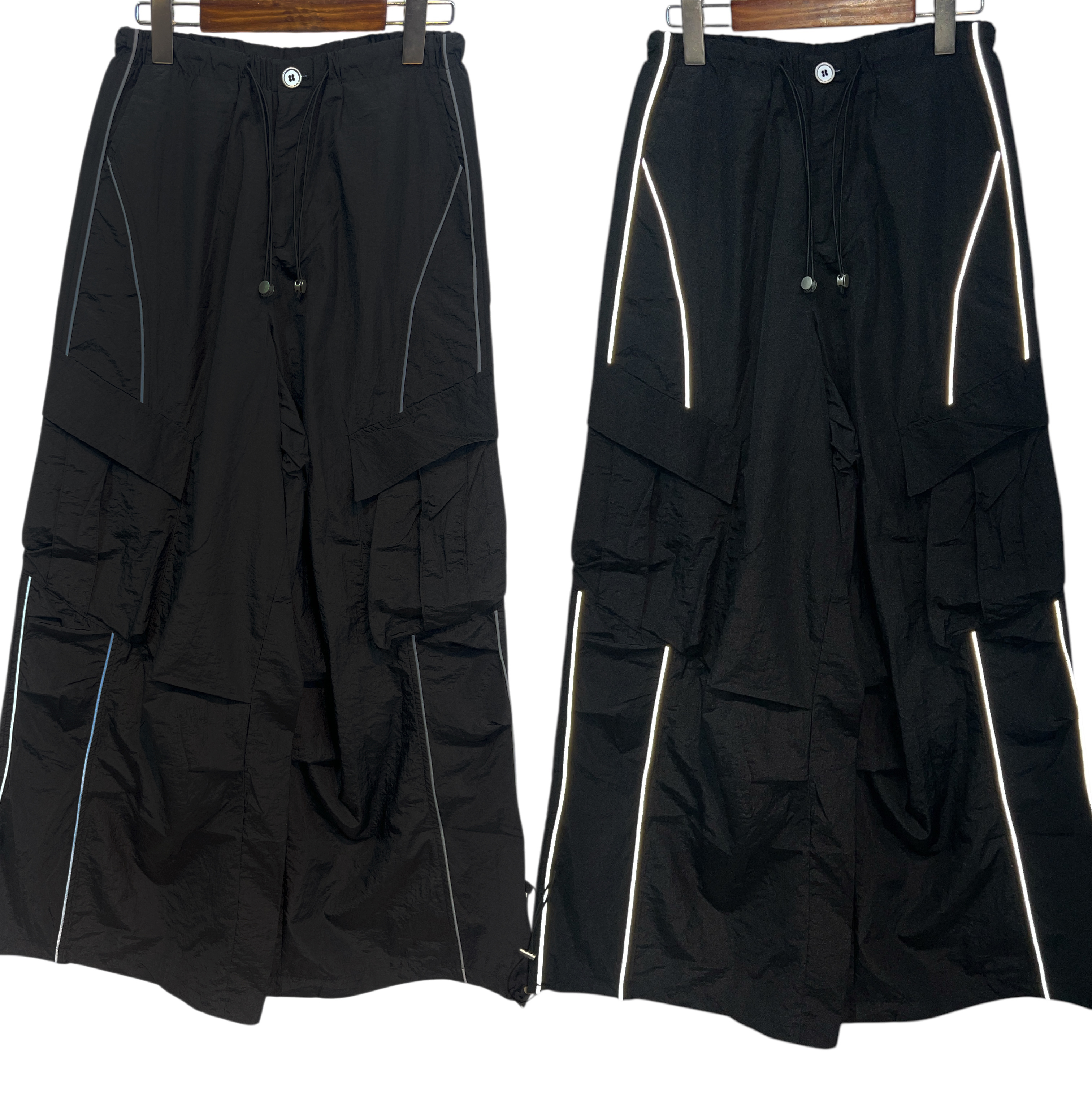 스카치 야광 바스락 바람막이 나일론 유광 글로시 오버핏 트랙 와이드팬츠 (실버/블랙) - 상세 이미지 5