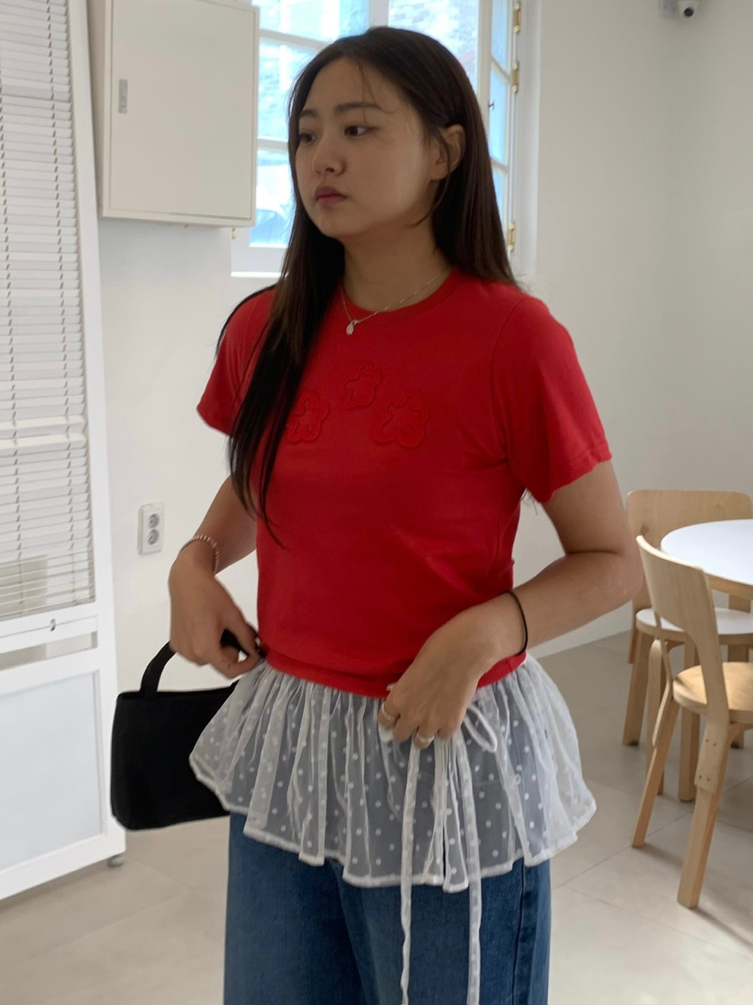 뱃살커버레이어드 레이스랩스커트 도트 시스루레이어드스커트 - 상세 이미지 4