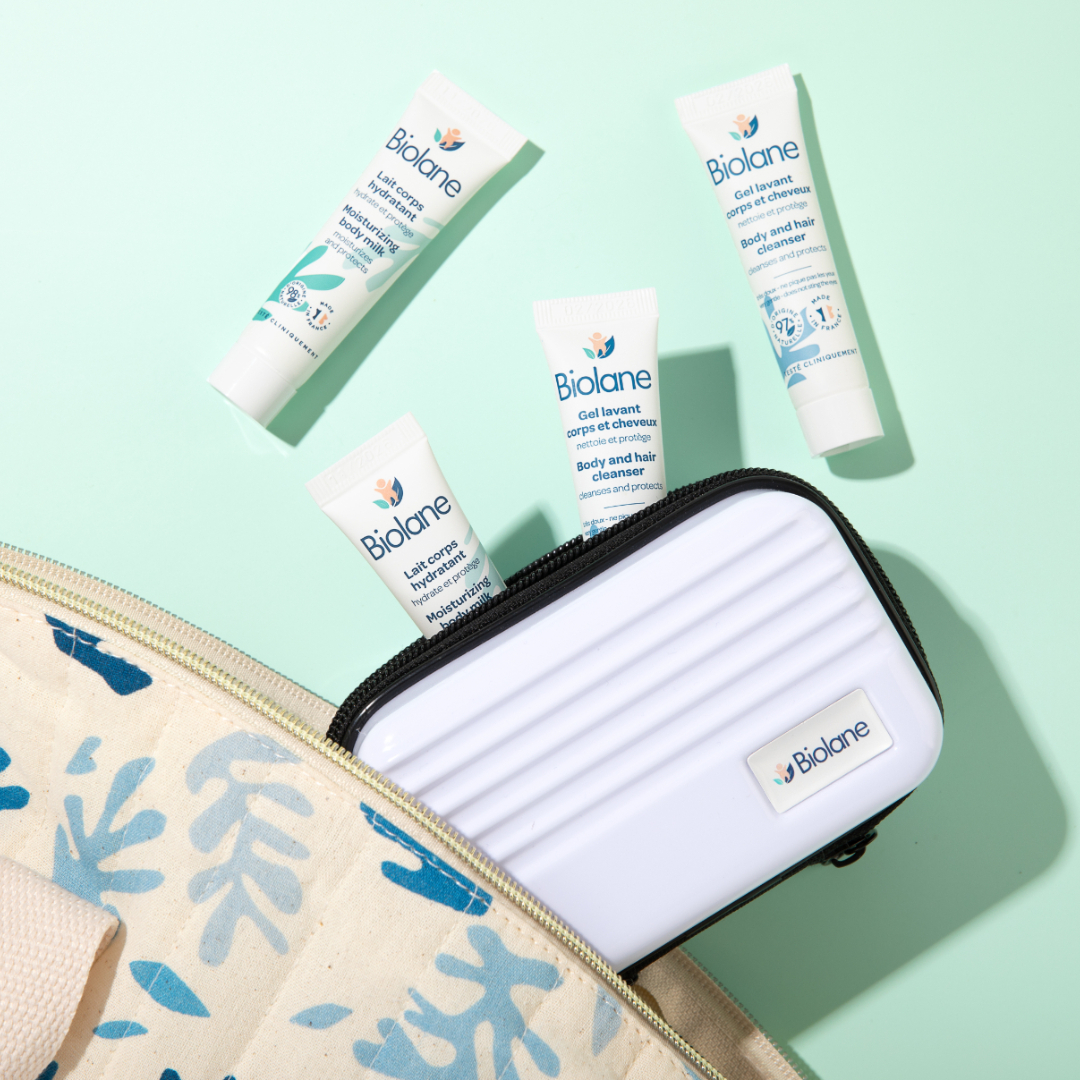 비올란 여행용 키트(바디앤헤어 클렌저 15mlx2 + 바디밀크 15mlx2 + 미니 캐리어 파우치x1) 베이비 키즈 신생아 자연유래 프랑스 아기 트래블 보습 샴푸 바스 올인원