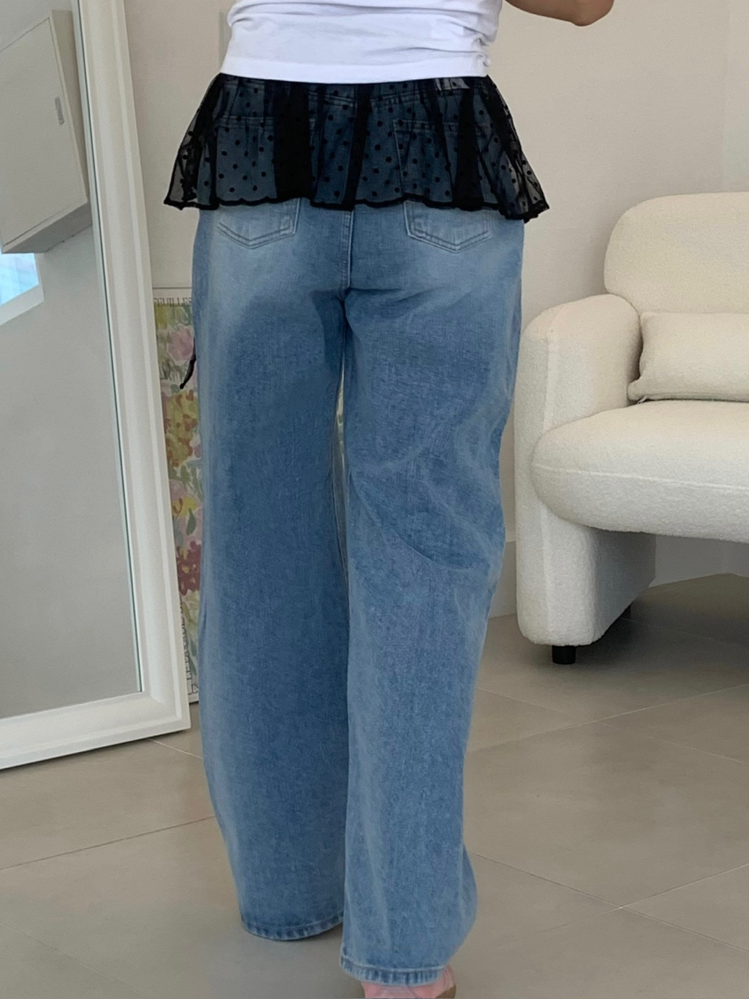 세미와이드청바지 블루핏데님 히든밴딩 데님팬츠 이미지 6
