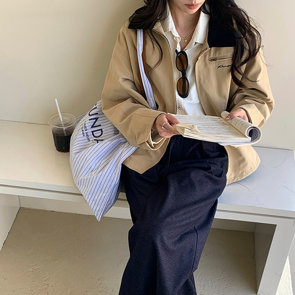 봄배색집업 카라 오버핏 간절기아우터 여름 데일리자켓 여성 - 상세 이미지 4