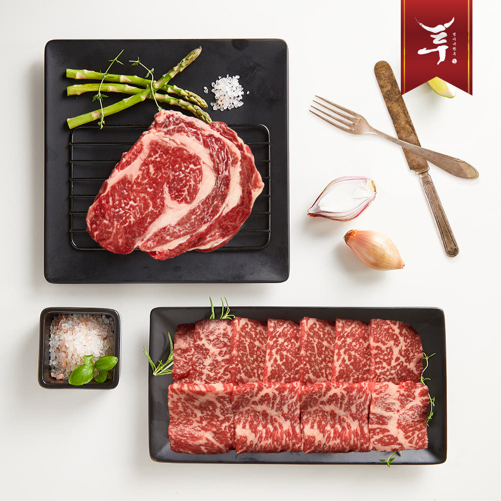 ++1등급 투뿔한우 꽃등심(300g)+꽃살(200g) SET / 구이용 - 상품 이미지