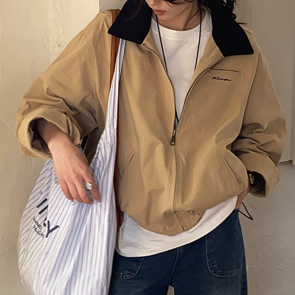 봄배색집업 카라 오버핏 간절기아우터 여름 데일리자켓 여성 - 상품 이미지
