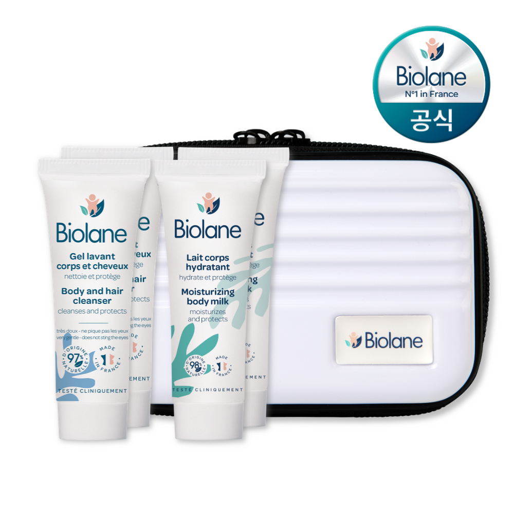 비올란 여행용 키트(바디앤헤어 클렌저 15mlx2 + 바디밀크 15mlx2 + 미니 캐리어 파우치x1) 베이비 키즈 신생아 자연유래 프랑스 아기 트래블 보습 샴푸 바스 올인원