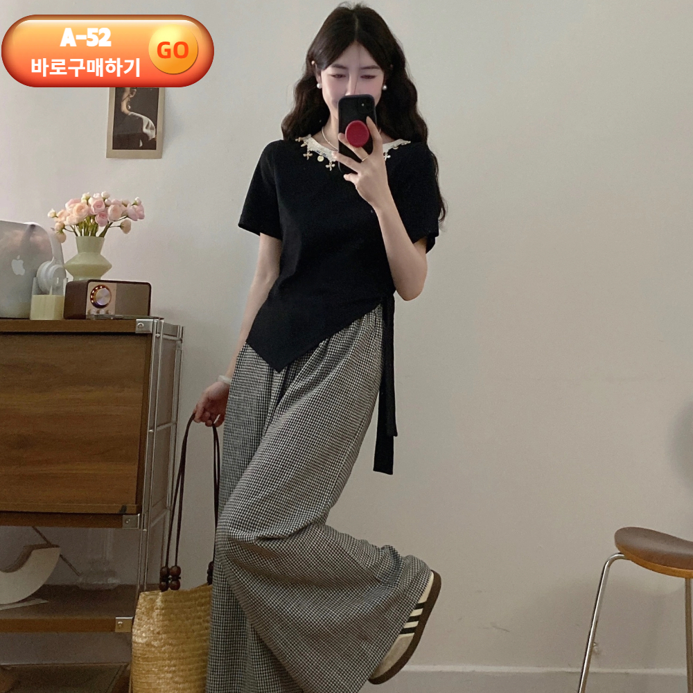 여성 빅사이즈 데님투피스 레이어드 루즈핏 투피스세트 조끼 티셔츠팬츠 원피스 코디세트 이미지 6