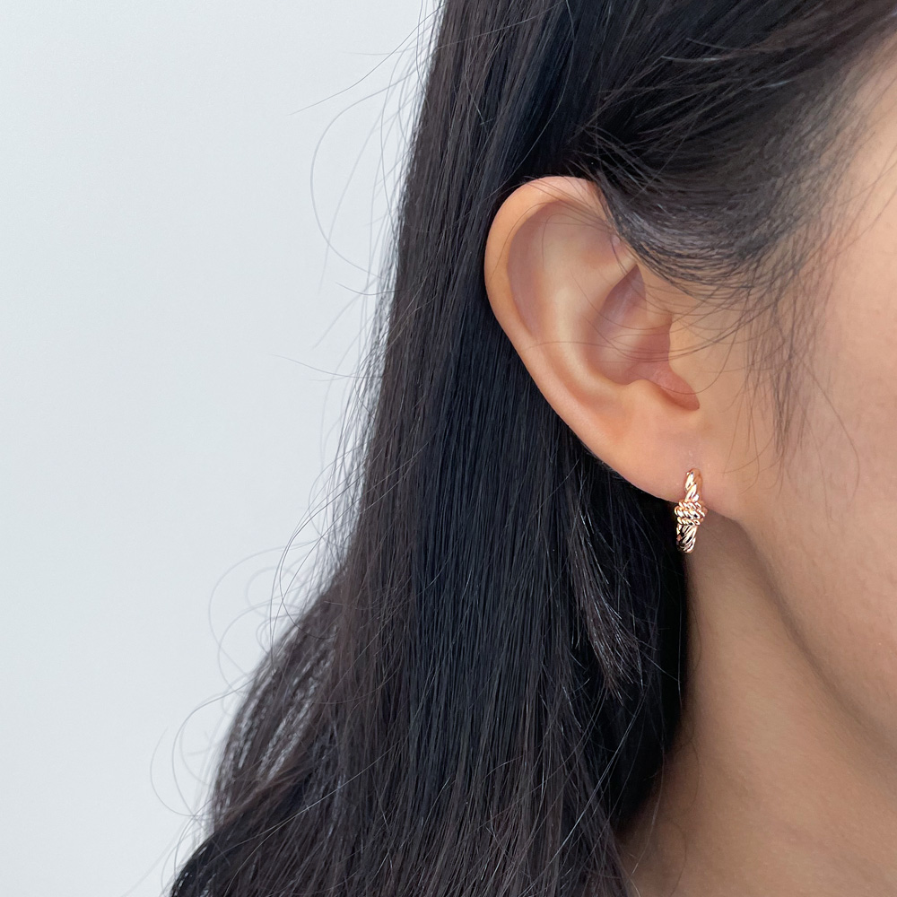 14K 18K 볼드 로프 꼬임 라운드 원터치 링 귀걸이 - 상세 이미지 3
