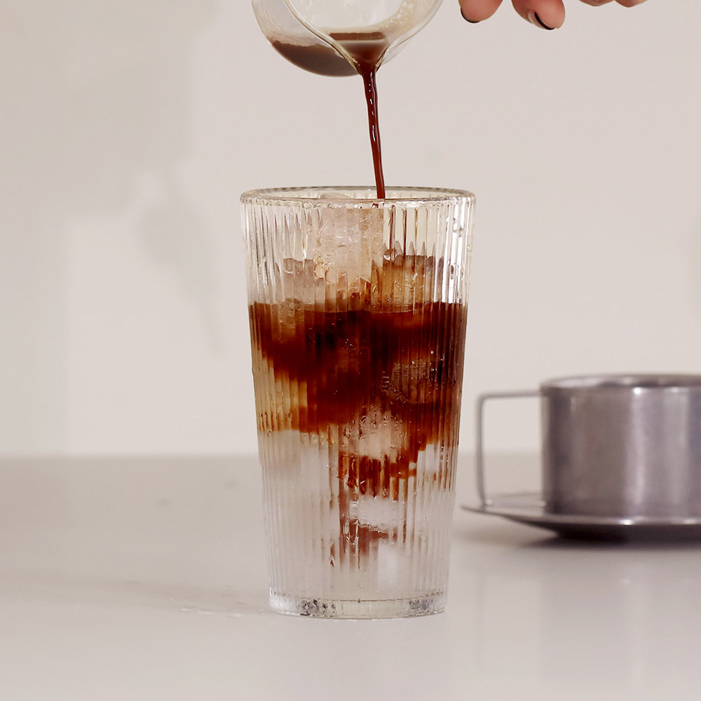 모노 플리츠 카페유리컵 아이스커피잔 물컵 하이볼잔 400ml