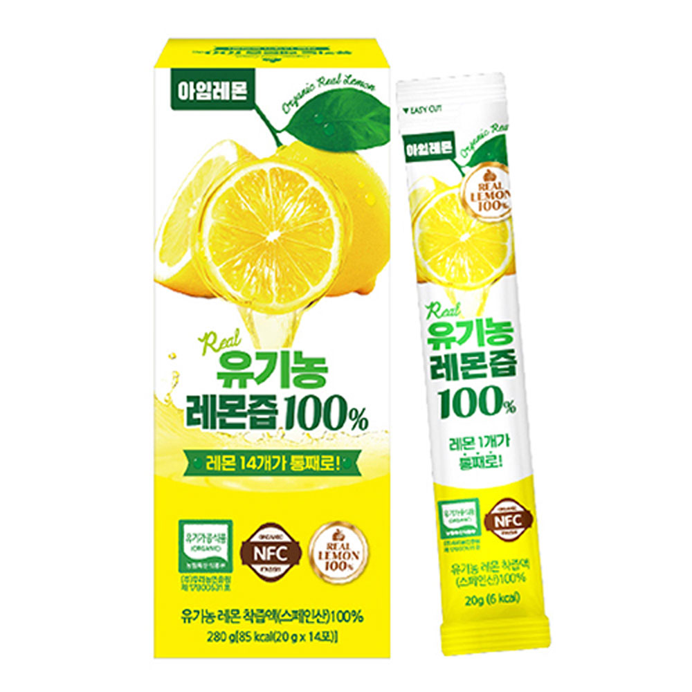 아임레몬 유기농 레몬즙 100% 레몬수 레몬 스틱 농축액 하이볼 14포, 1개 - 메인 이미지