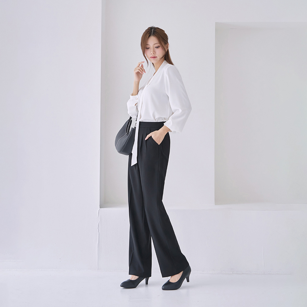 세미 와이드 핀 턱 슬랙스 빅사이즈 여자 정장 바지 [이안] - 상세 이미지 2