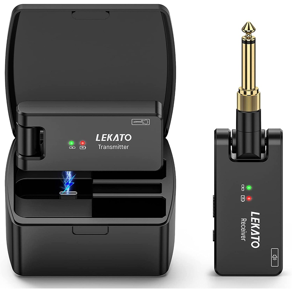 LEKATO 일렉 기타 무선 시스템 송수신기 4 채널 USB 충전식 - 상품 이미지