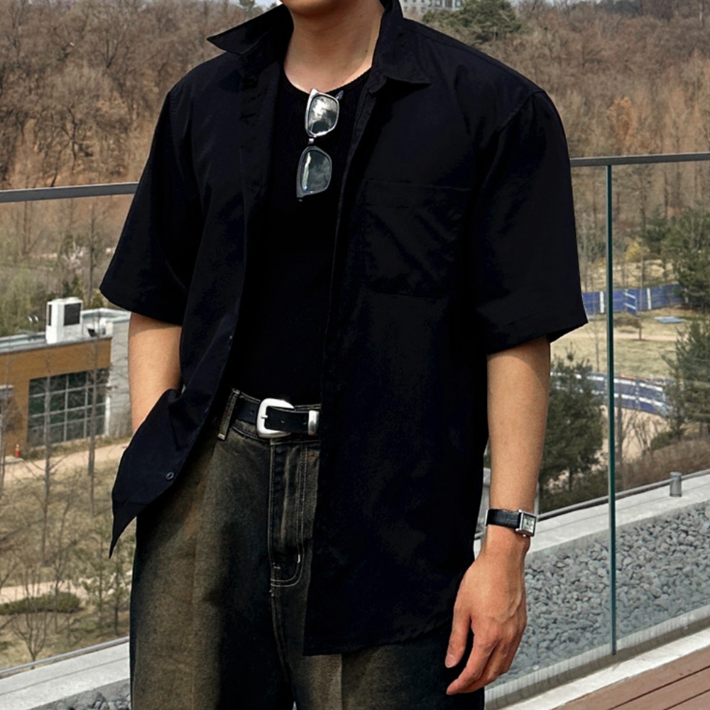 남자 스링 오버핏 여름 아이스 쿨링 옥스포드 반팔 셔츠 남방 - 상세 이미지 2