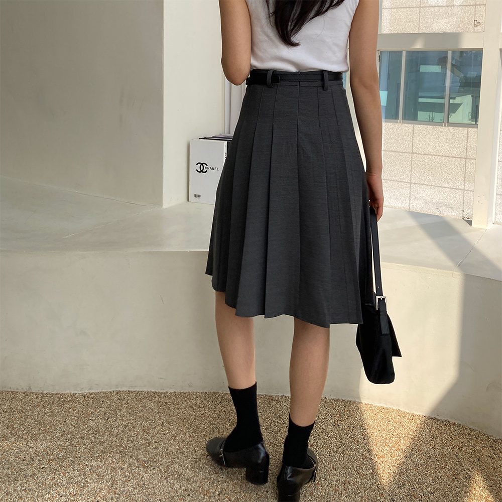 벨트 미디스커트 플리츠 주름 롱 테니스 치마 S/M/L - 상세 이미지 4