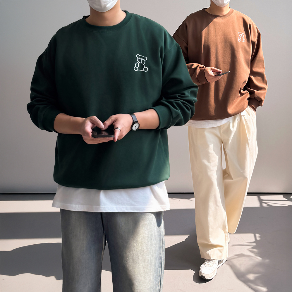 곰돌이 남자오버핏맨투맨 커플맨투맨 어깨넓어보이는옷 - 상세 이미지 3
