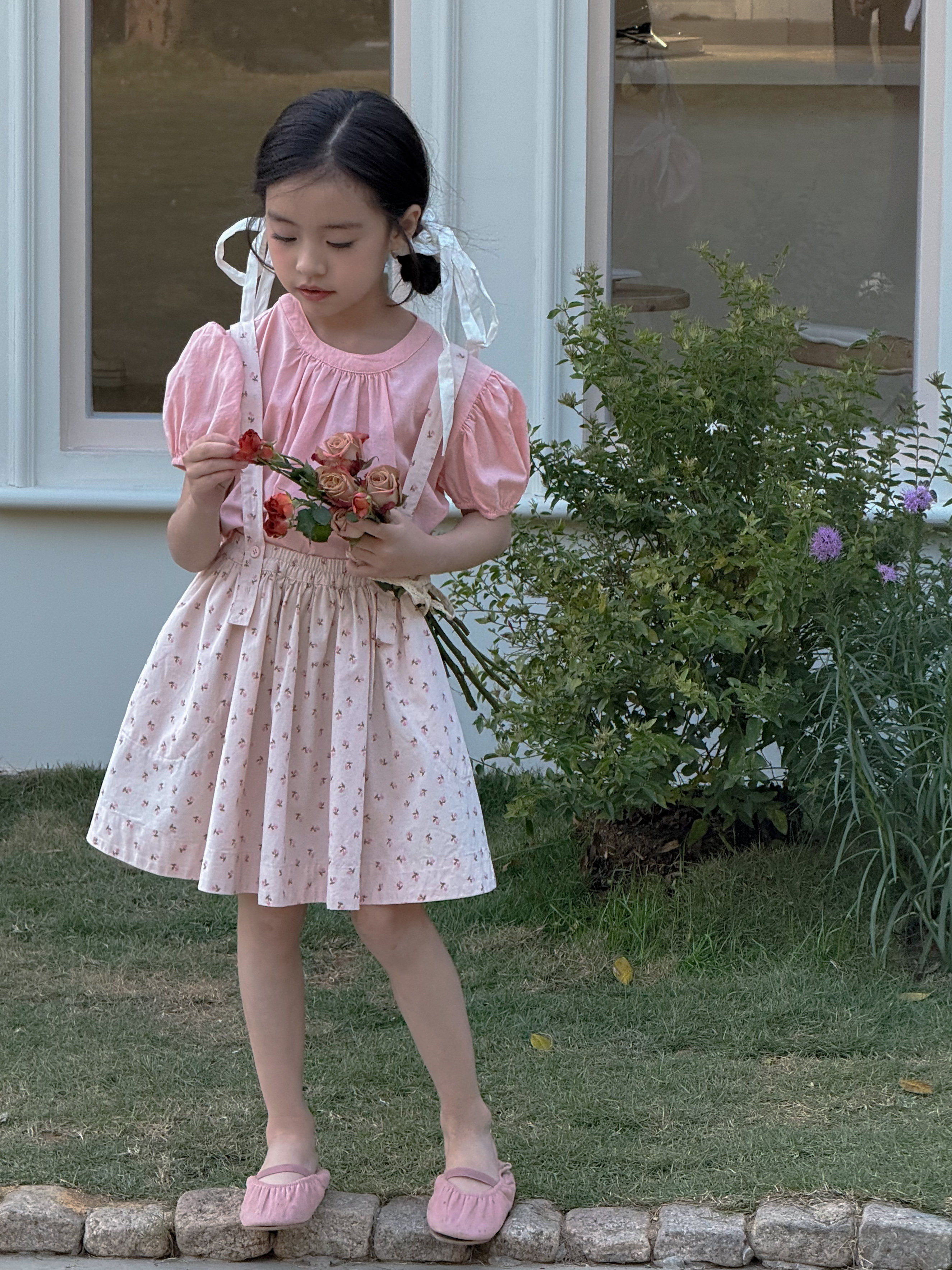 Irene's Closet 라운드넥 셔링 포인트 순면 퍼프소매 반팔 블라우스 유아 주니어 여름 - 상세 이미지 5