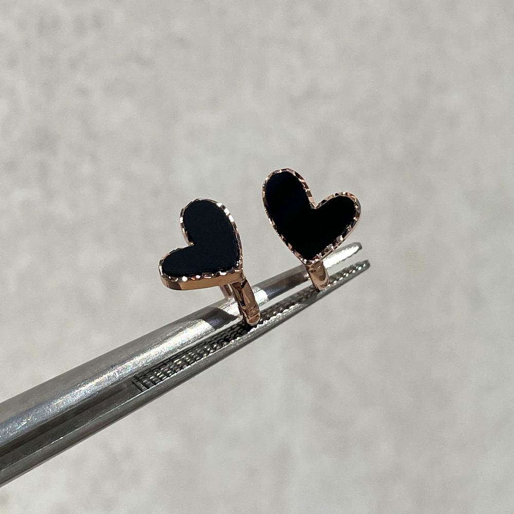14K 18K 블랙 오닉스 스몰 하트 원터치 링 귀걸이 데일리