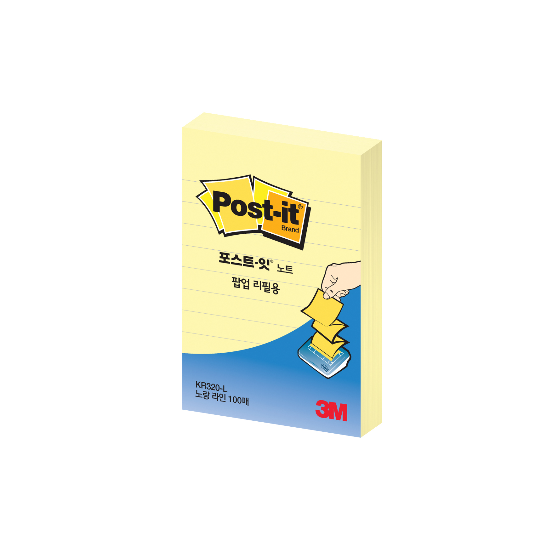 3M 포스트잇 팝업리필 KR-320 옐로우(라인) 100매 20개입 - 상품 이미지