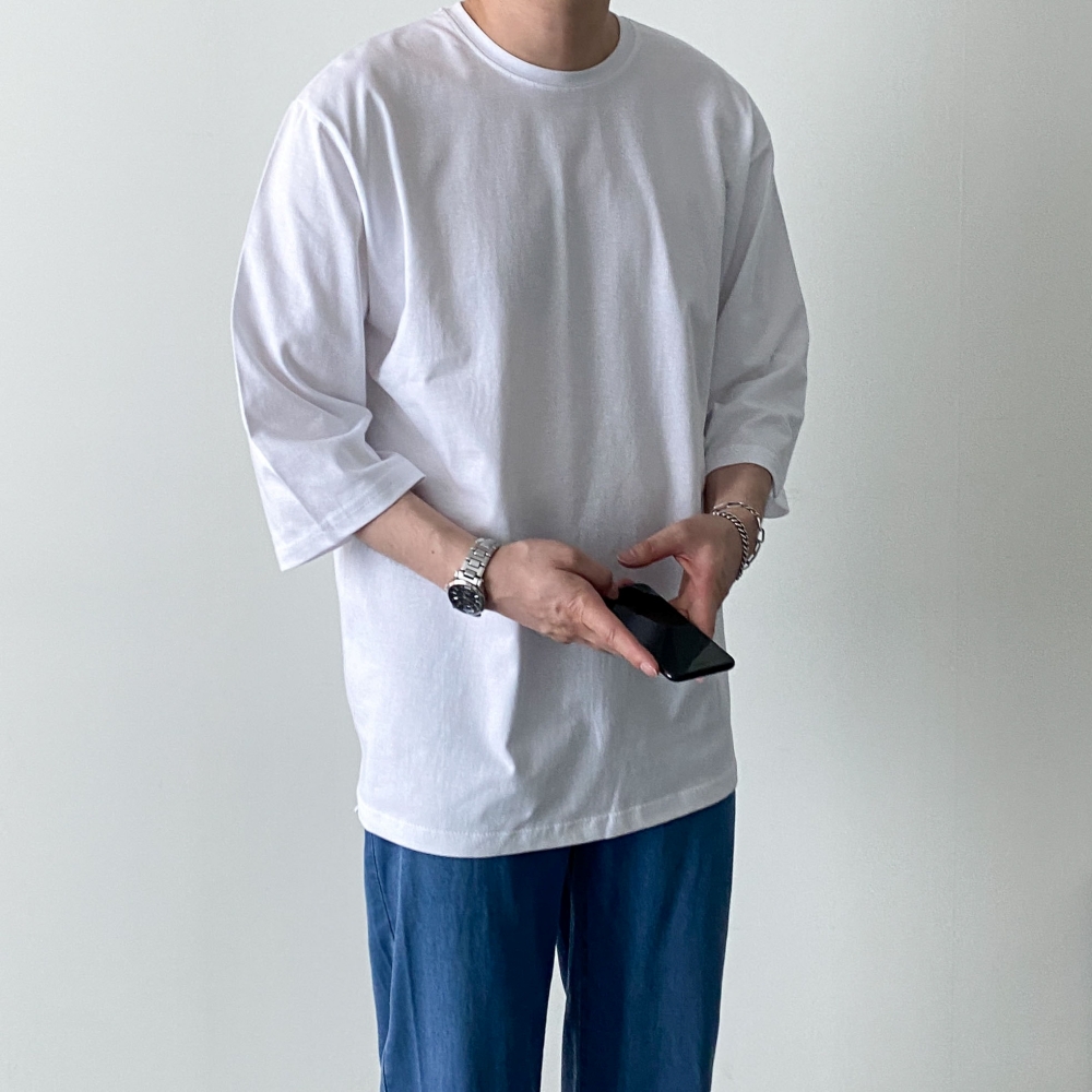 남자7부티셔츠 남자박스티 무지티 - 메인 이미지