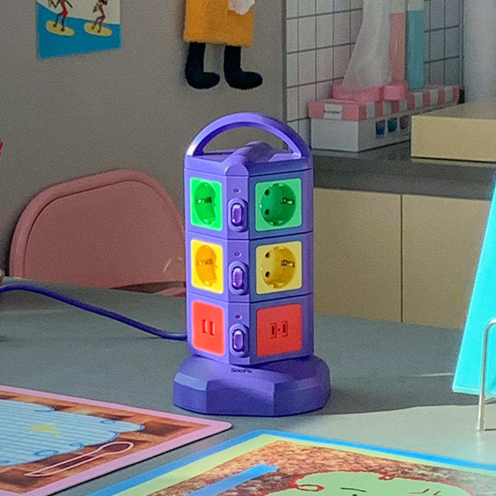 N배송 비비드 컬러 디자인 멀티탭 콘센트 고용량 큐브 타워형 집들이선물 2m, 바이올렛 10구, 1개