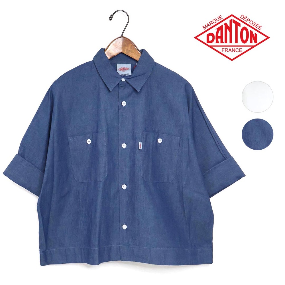 단톤 여성 코튼 샴브레이 워크 반팔 카라셔츠 DT-B0345SCA LT.INDIGO 36 - 메인 이미지