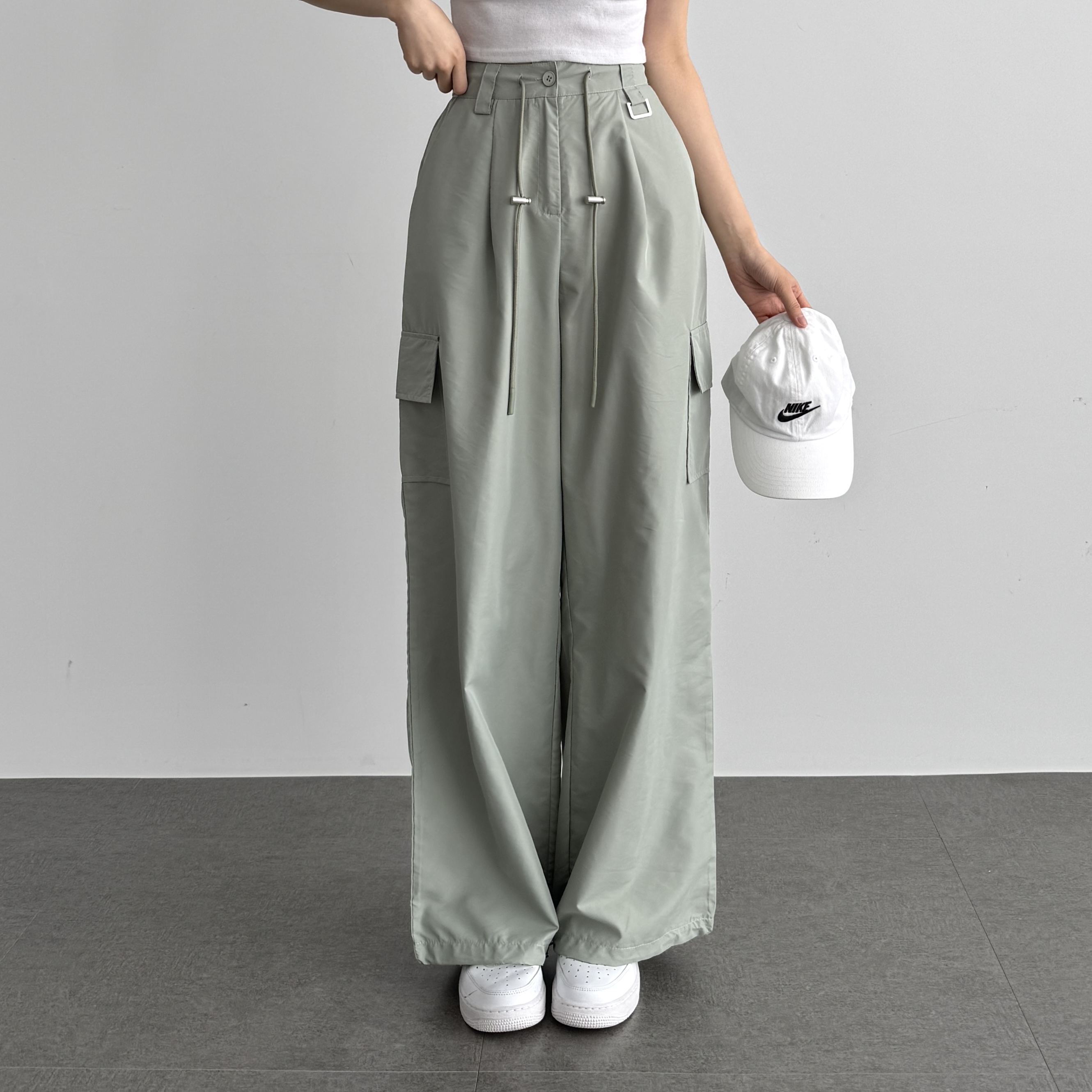 고무줄 통 키작녀 냉장고 바지 핀턱와이드 조커 팬츠 카키, FREE(One size)