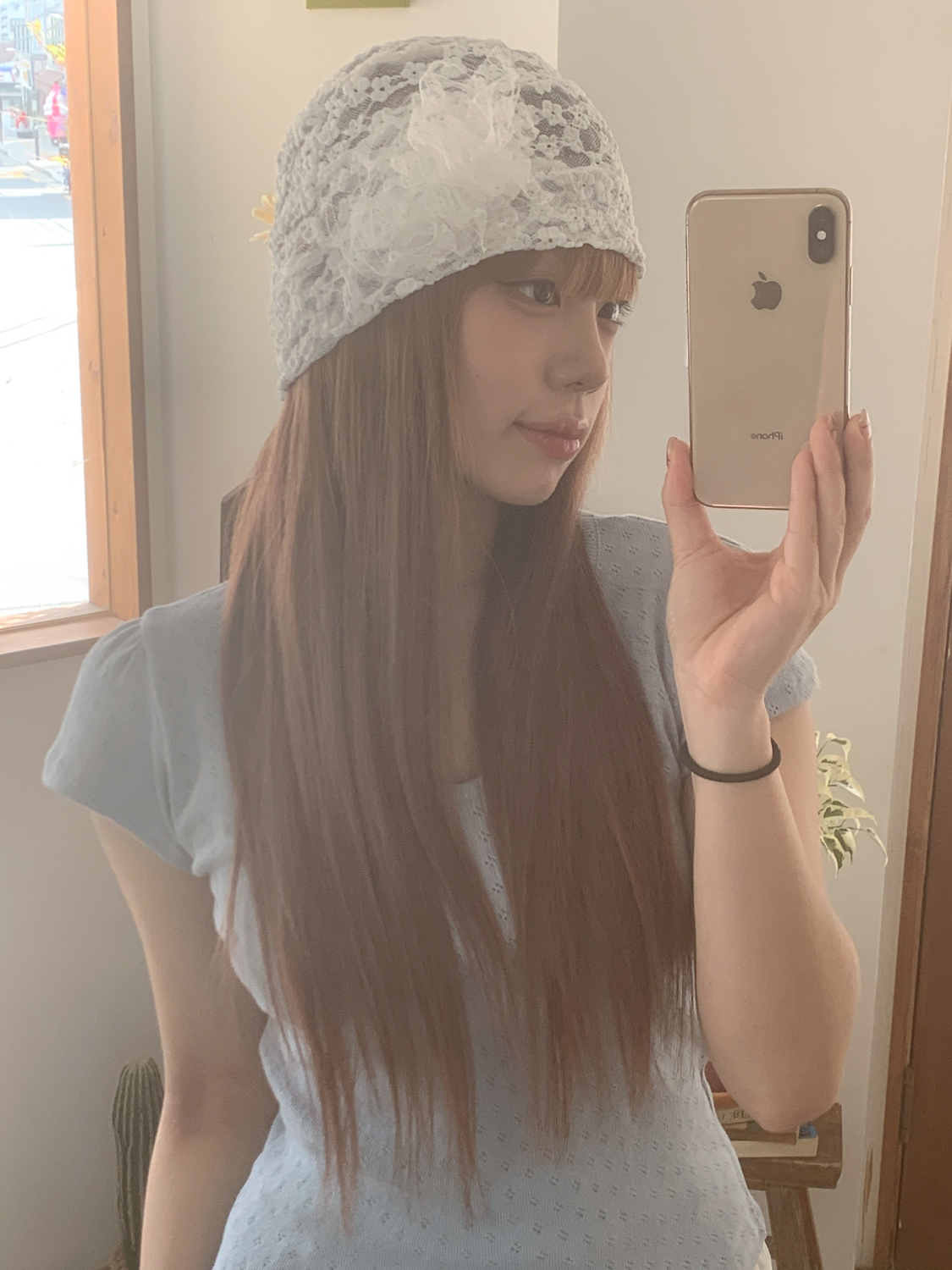 [❤당일출고❤브로치set] 화이트 로즈 시스루 레이스 비니 모자 상세 이미지 8