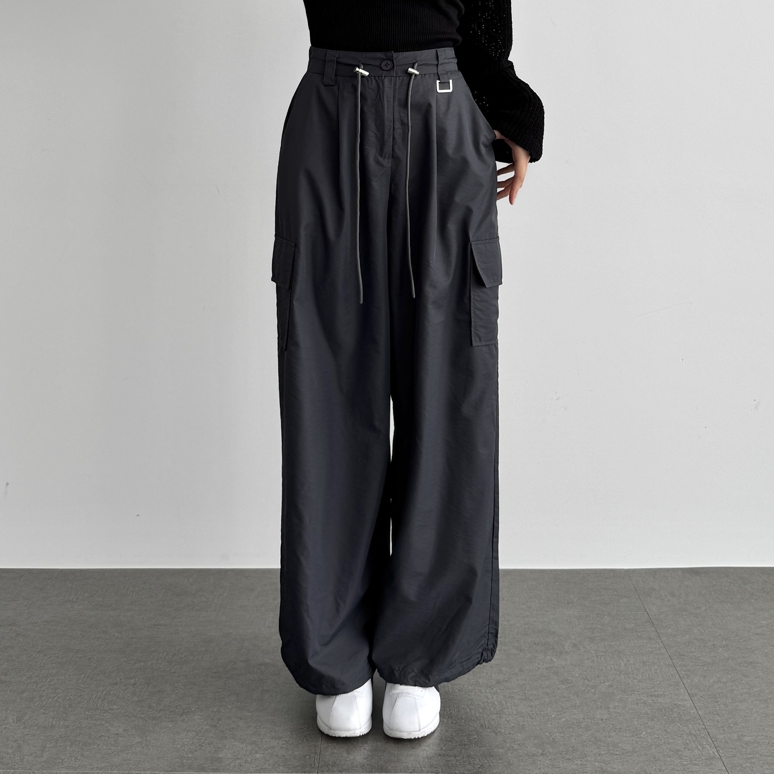 고무줄 통 키작녀 냉장고 바지 핀턱와이드 조커 팬츠 그레이, FREE(One size)