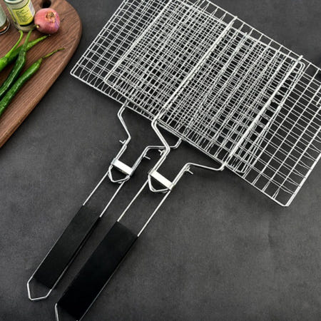 스텐 양면석쇠 사각 손잡이 접석쇠 바베큐 캠핑 차박 직화 그릴 석쇠판