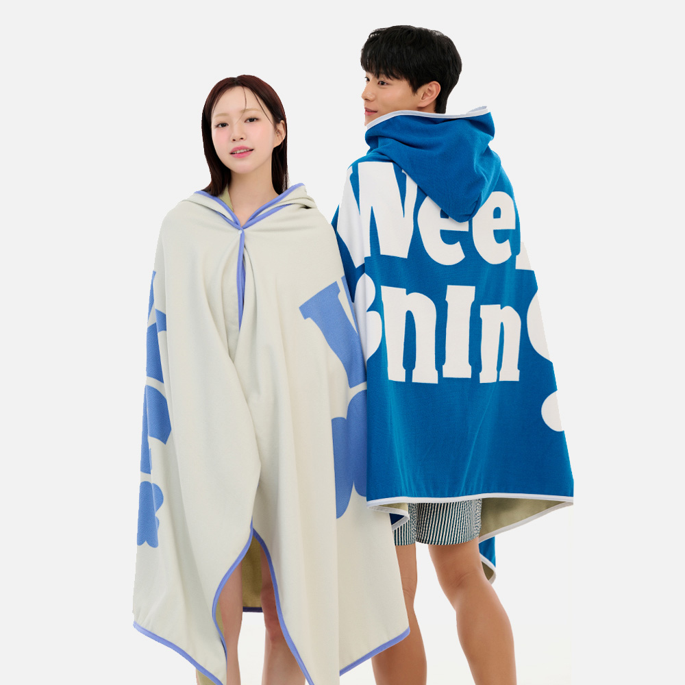 위크나인 극세사 입는 가벼운 대형타올 성인 후드 비치타올 로버 아이보리 이미지 6
