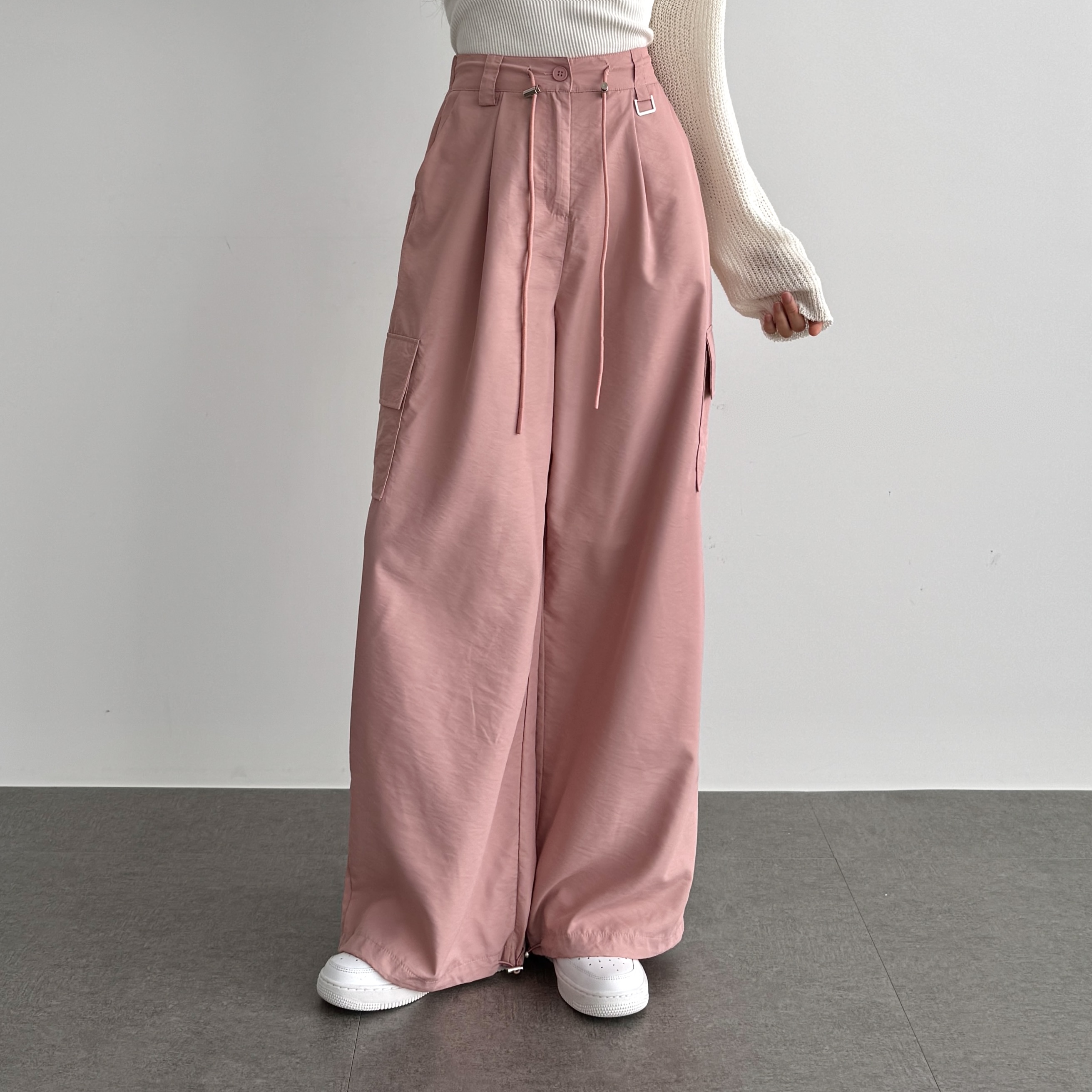 고무줄 통 키작녀 냉장고 바지 핀턱와이드 조커 팬츠 핑크, FREE(One size)