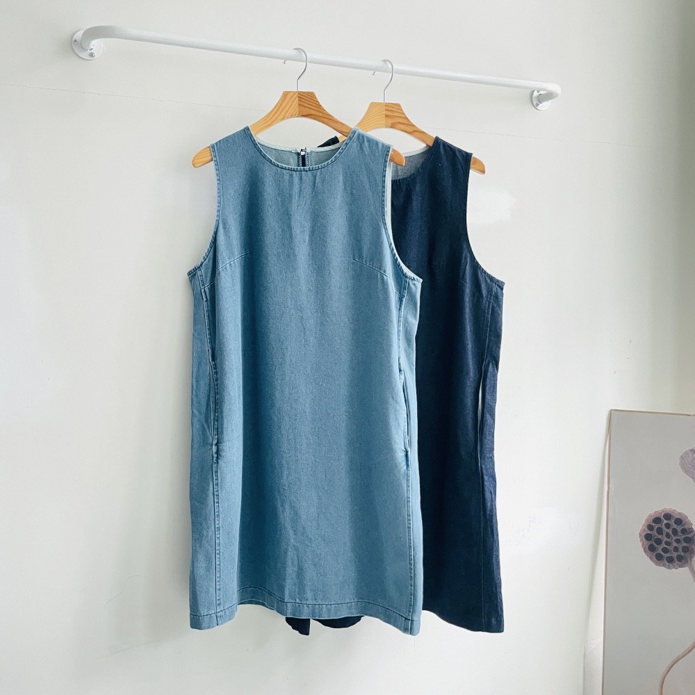 데님원피스 청 나시 키작녀 여름 미니 원피스