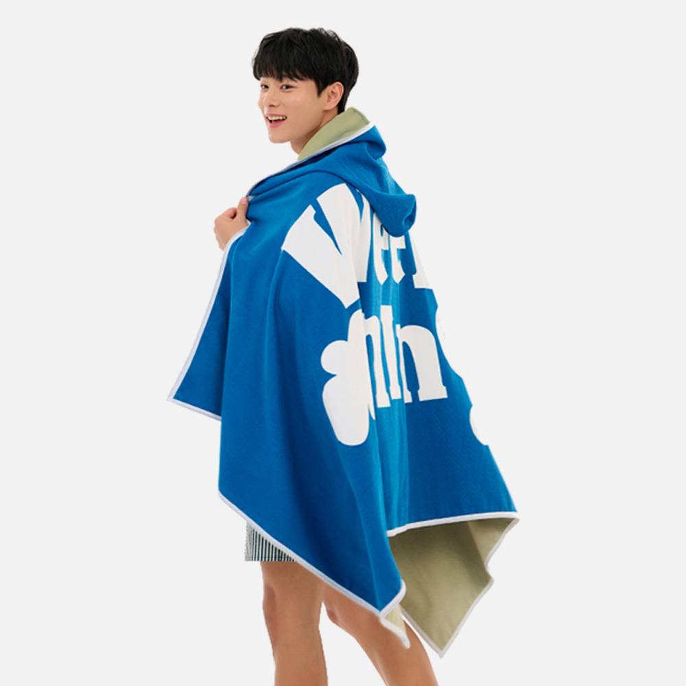 위크나인 극세사 입는 가벼운 대형타올 성인 후드 비치타올 로버 아이보리