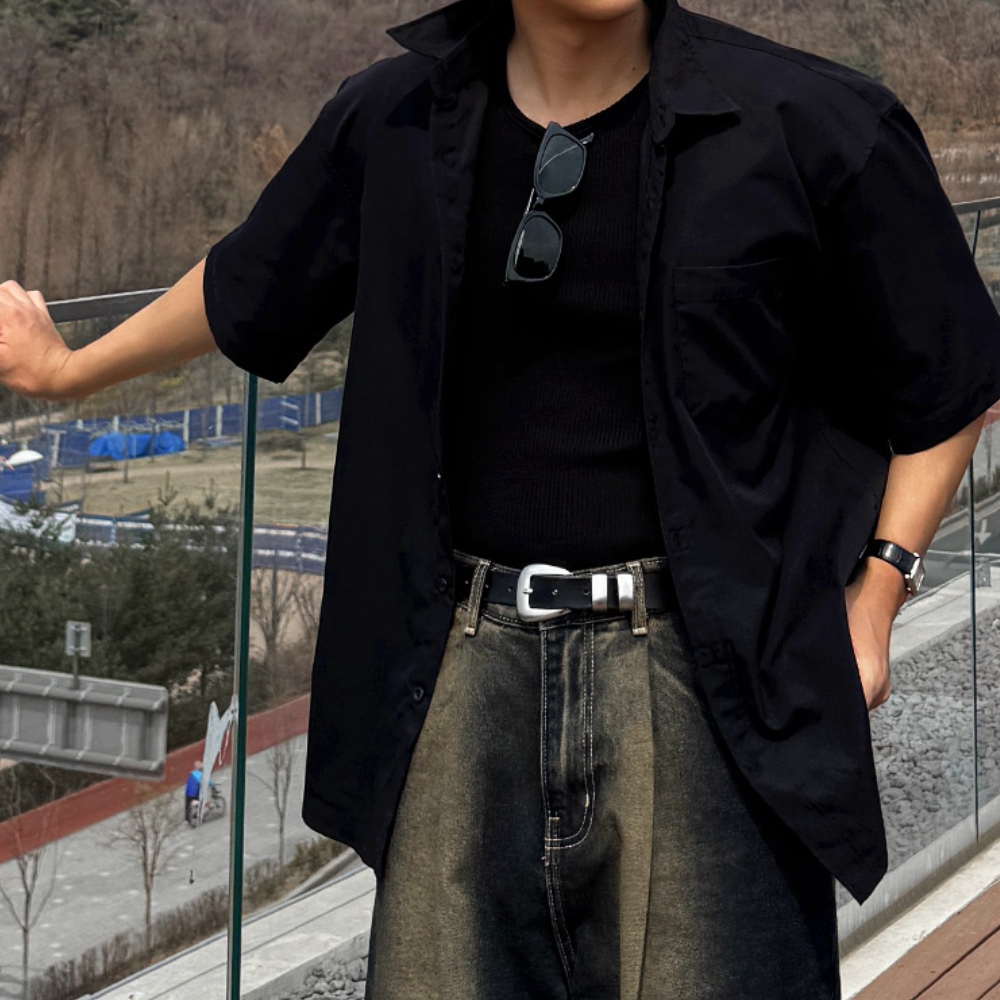 남자 스링 오버핏 여름 아이스 쿨링 옥스포드 반팔 셔츠 남방 - 상세 이미지 5