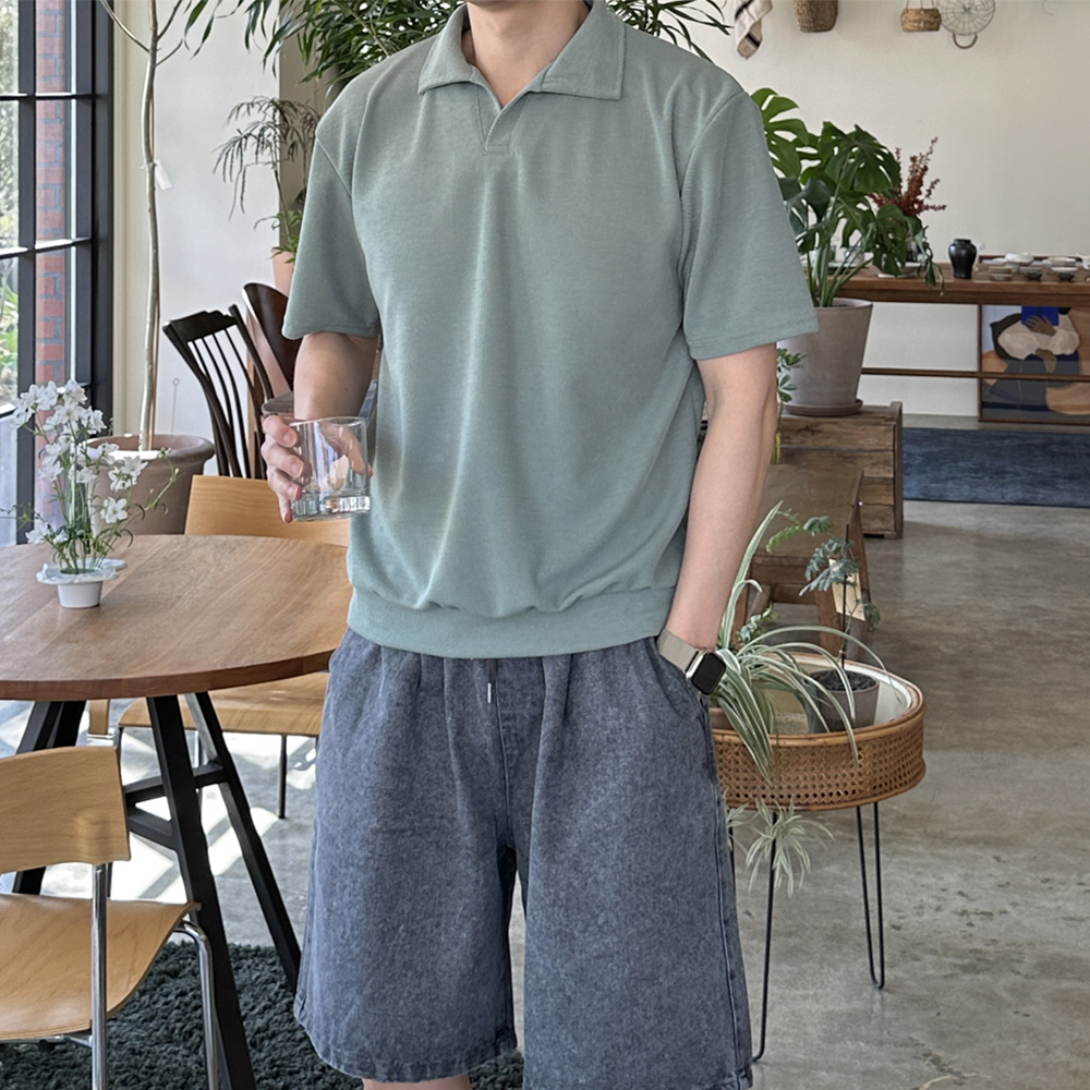 남성 반팔 카라티 오버핏 남자 커플 반팔티 - 상세 이미지 2
