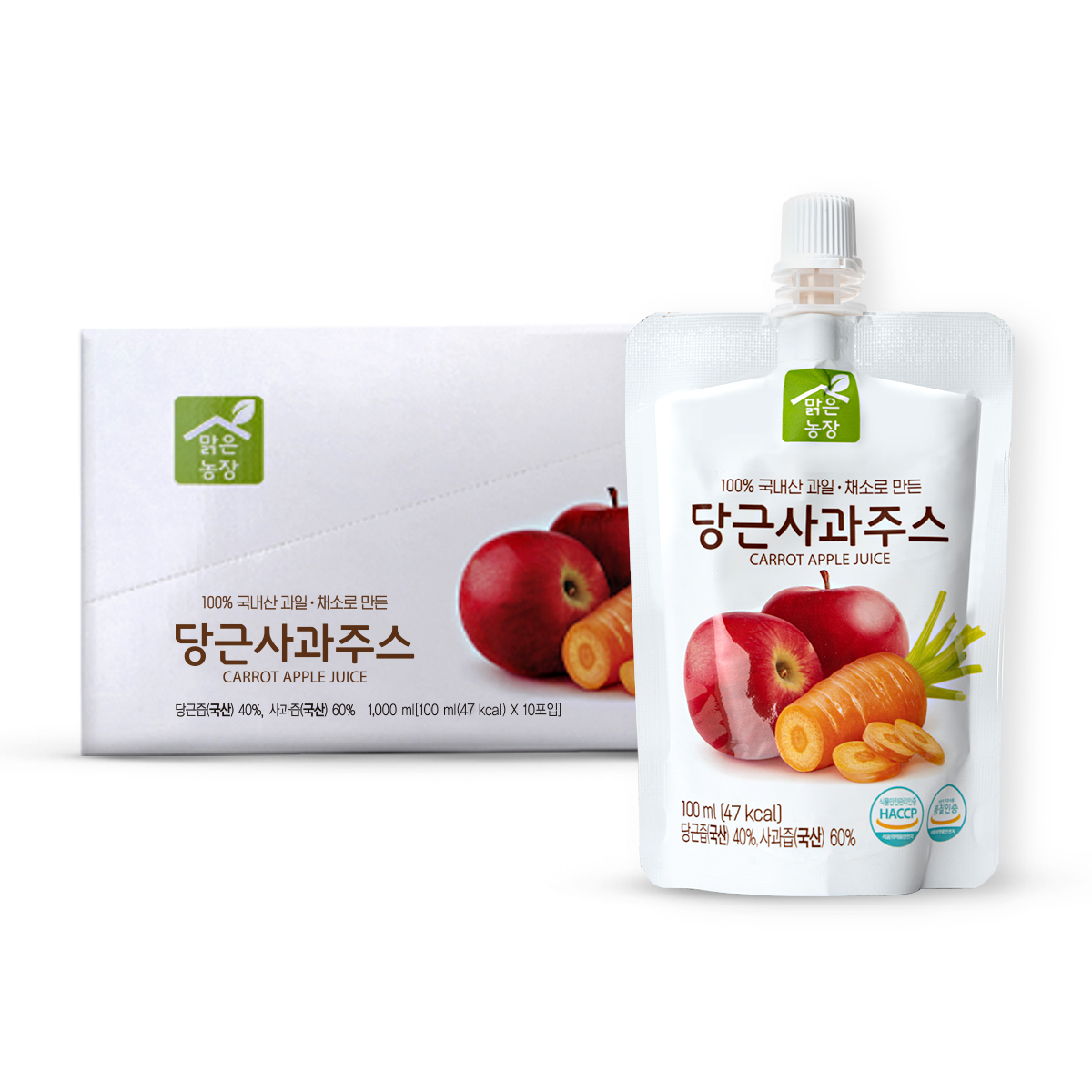 맑은농장 100%국내산  당근 사과 주스 100ml x 10개입 과채 과일 주스