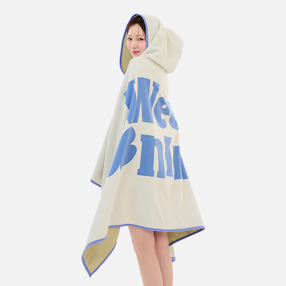 위크나인 극세사 입는 가벼운 대형타올 성인 후드 비치타올 로버 아이보리