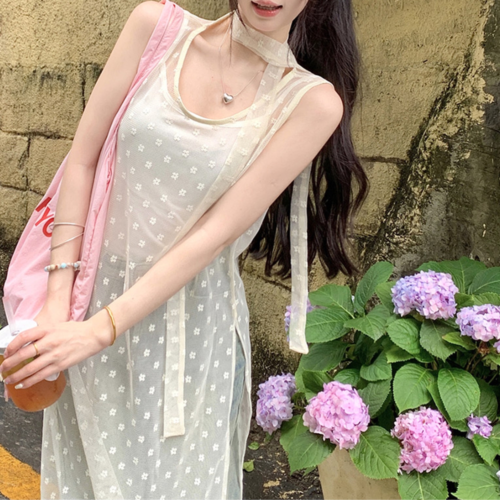 시스루레이어드원피스 나시 꽃무늬 레이스 원피스 - 상세 이미지 5